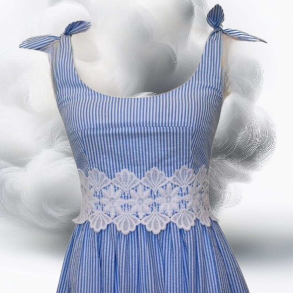 Lilly Pulitzer Tessa Coastal Blue White Seersucker Sun Dress, Size 4 (NWT) - Picture 6 of 9